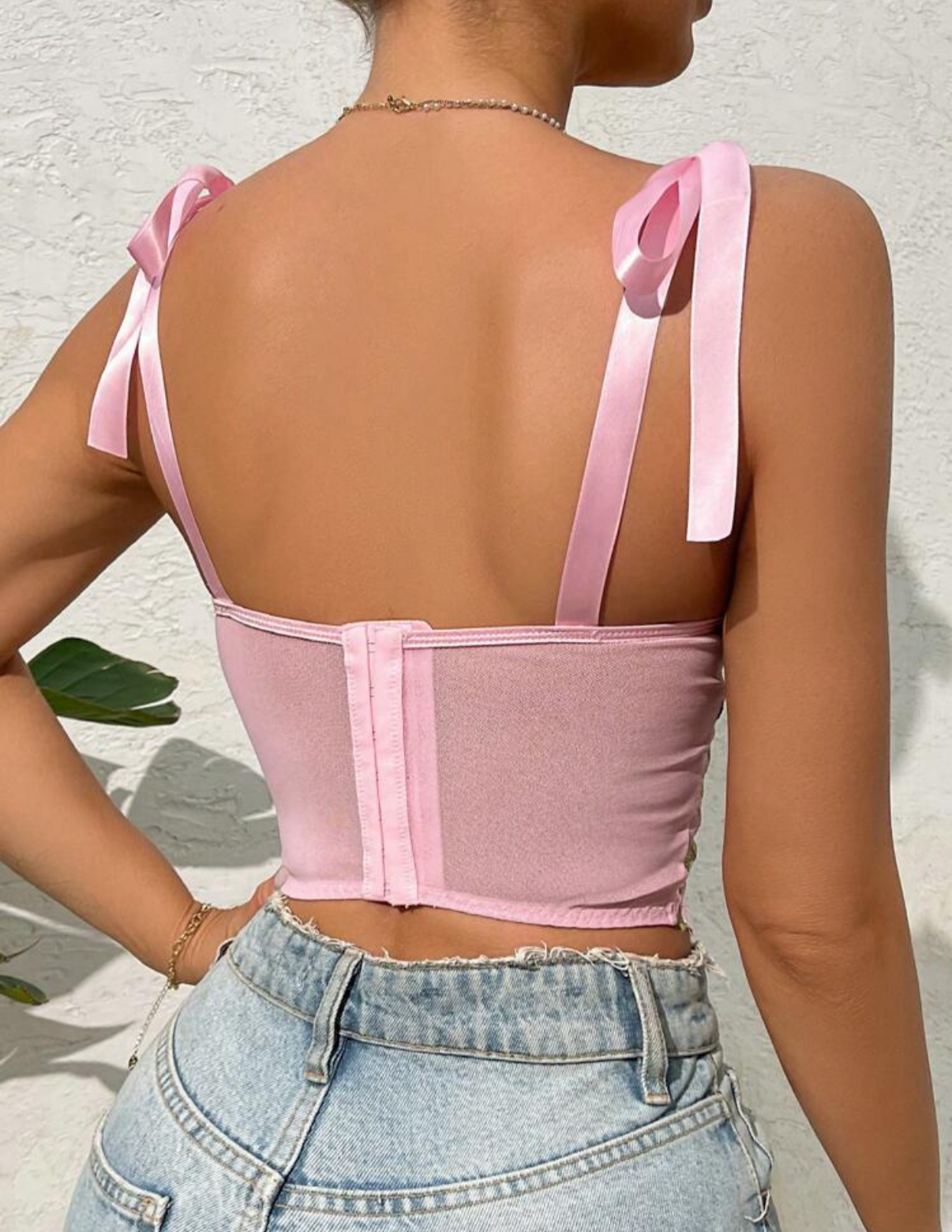pink corset top bowstraps