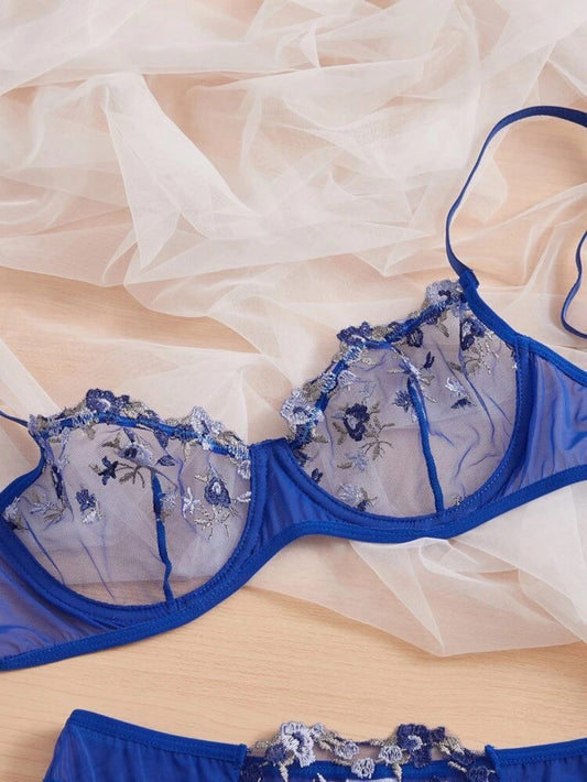 Blue Floral Lingerie Set - Self Care Shop