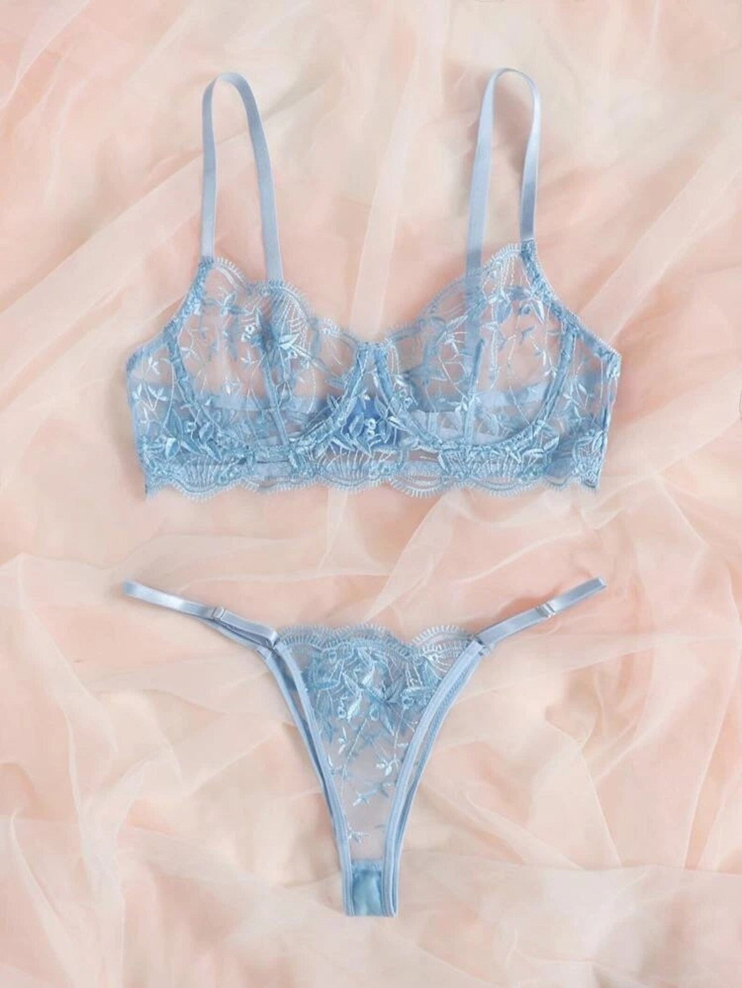 Blue Lingerie Set Embroidered - Self Care Shop