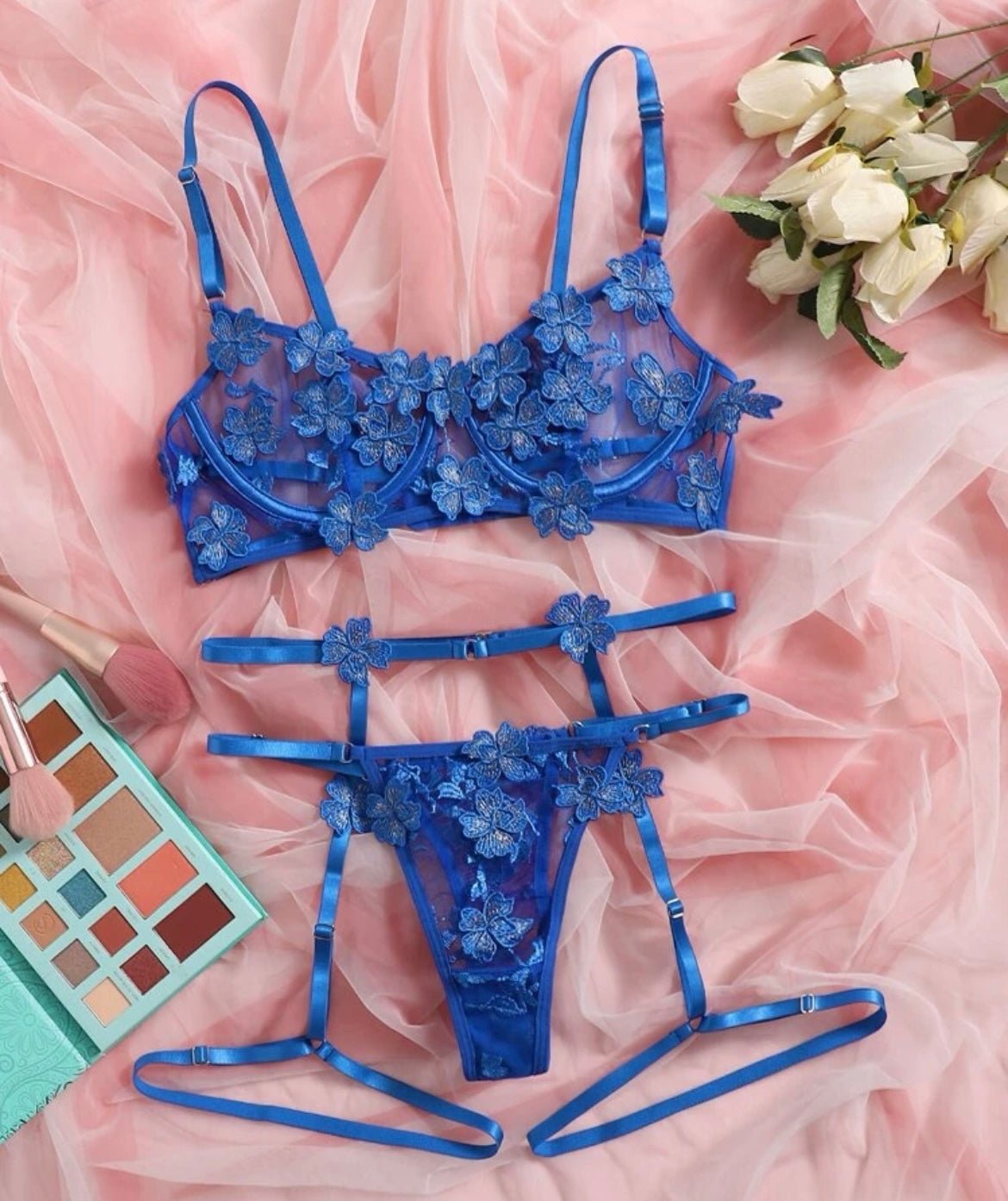 Blue Lingerie Set Embroidery - Self Care Shop