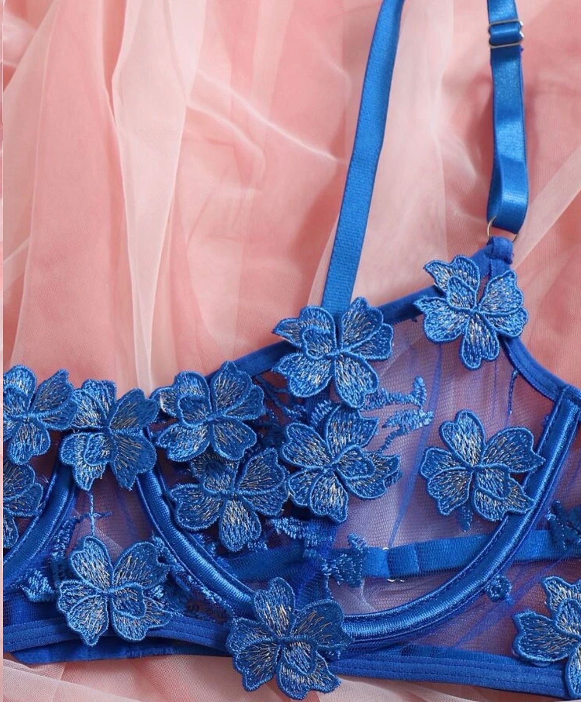 Blue Lingerie Set Embroidery - Self Care Shop