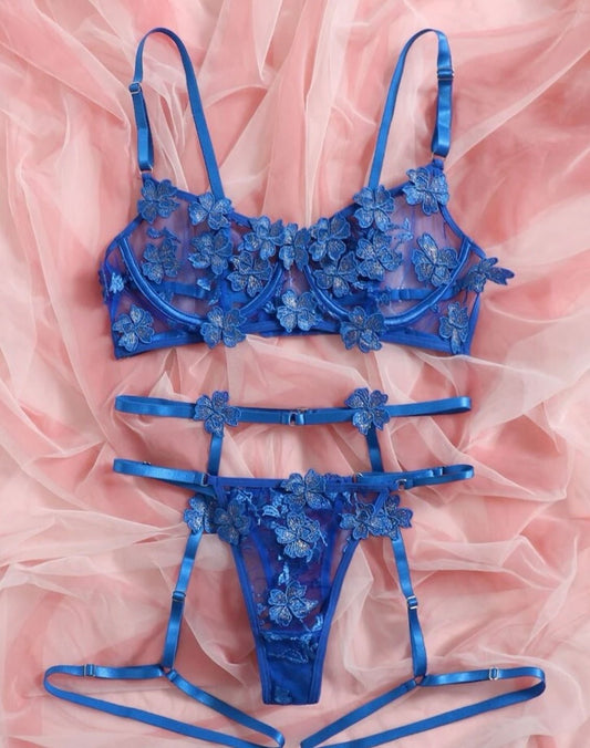 Blue Lingerie Set Embroidery - Self Care Shop