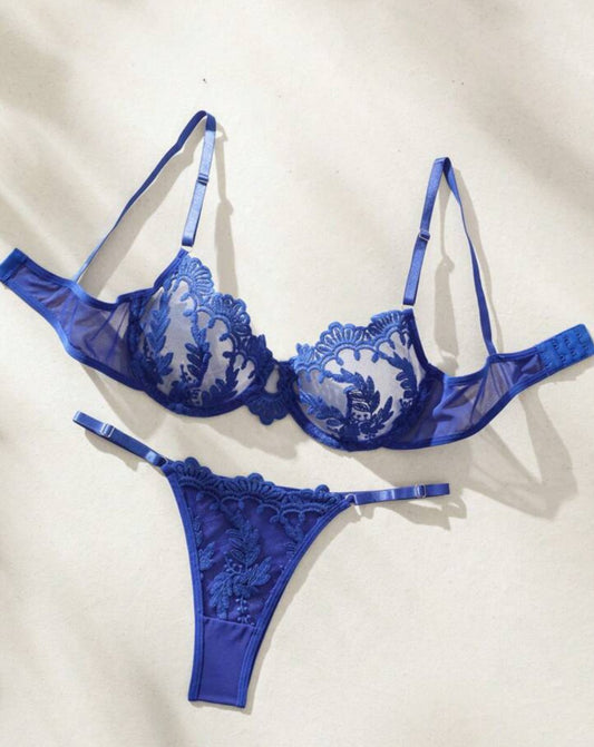 Blue Lingerie Set Floral - Self Care Shop