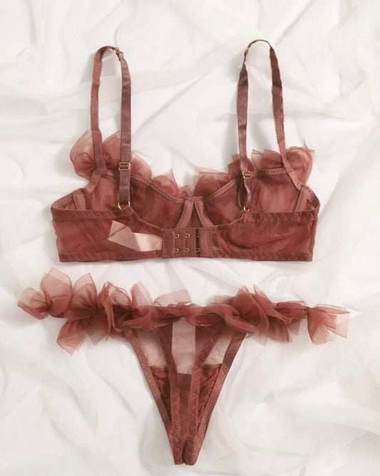 Brown Lingerie Set Ruffle Mesh - Self Care Shop