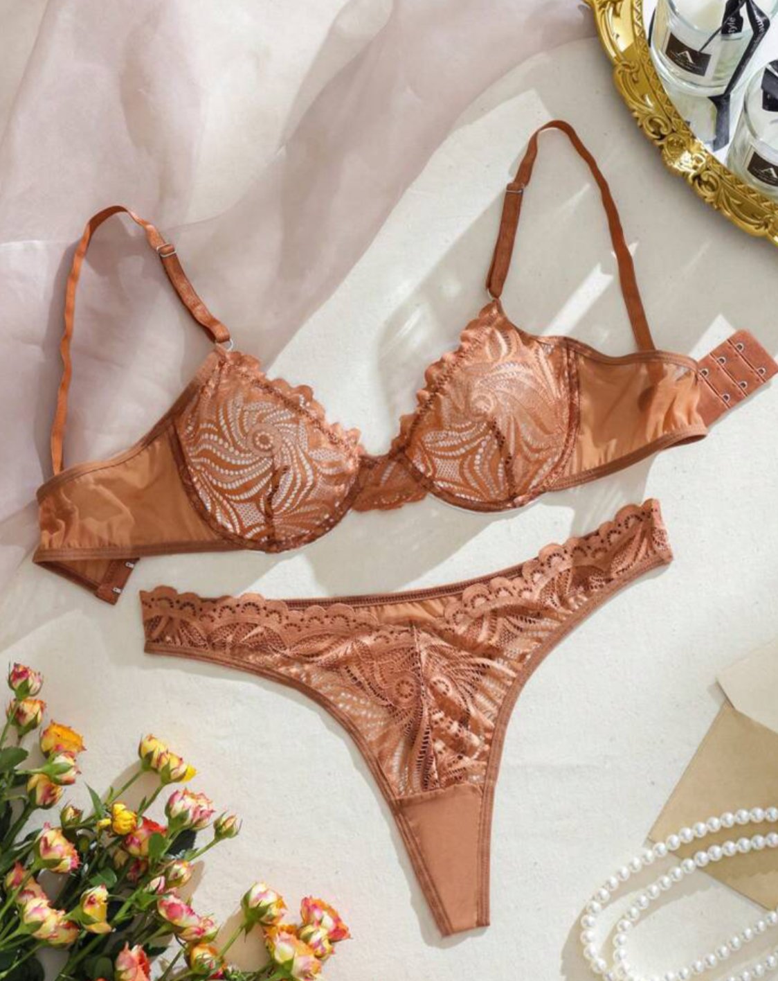 brown silk lingerie