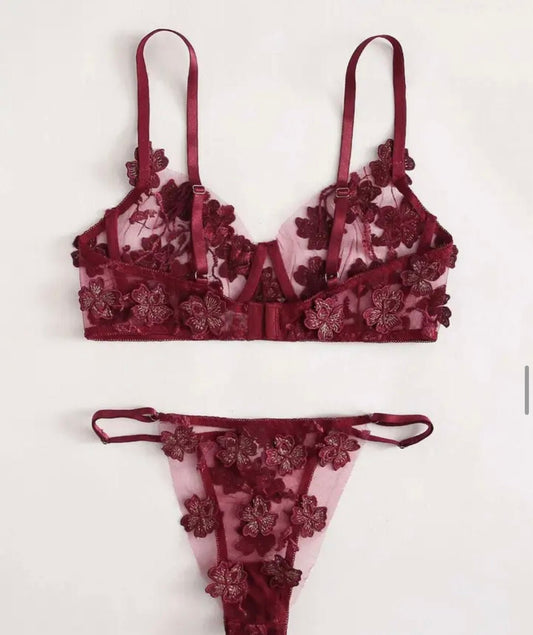 Burgundy Lingerie Set Embroidered - Self Care Shop