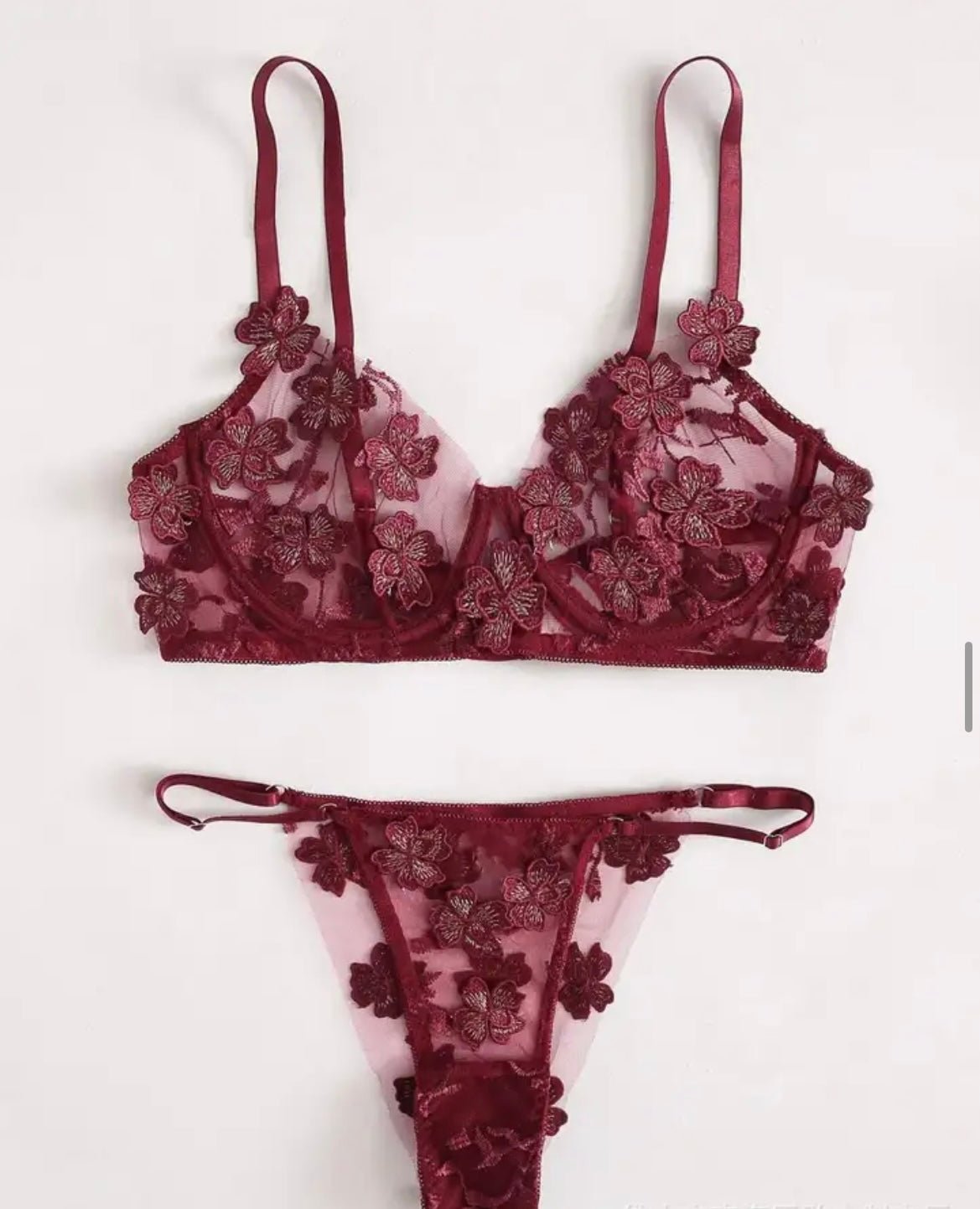 Burgundy Lingerie Set Embroidered - Self Care Shop