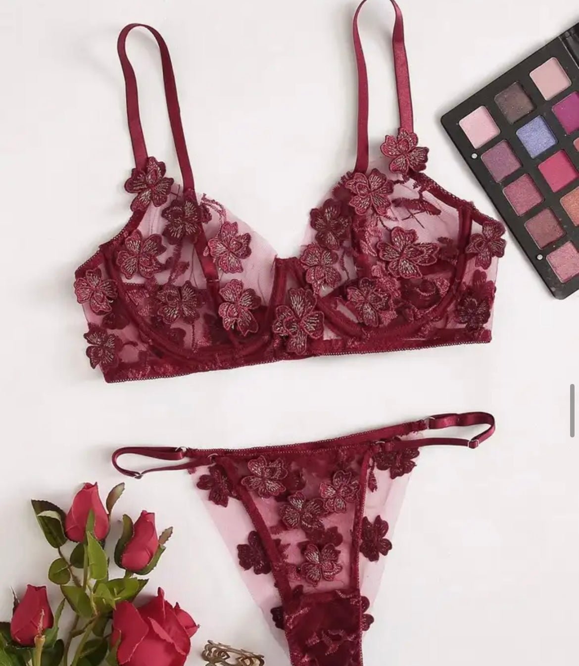 Burgundy Lingerie Set Embroidered - Self Care Shop