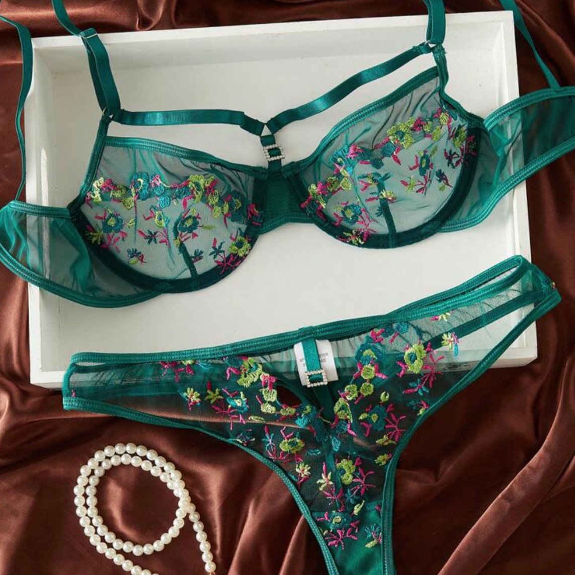 Green Floral Lingerie Set Classy - Self Care Shop