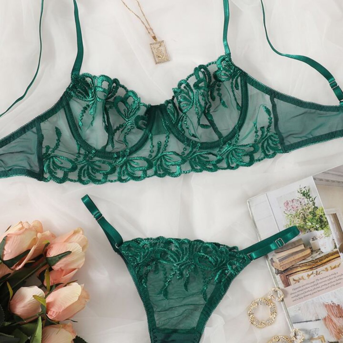 Green Lingerie Set See Through - Self Care Shop