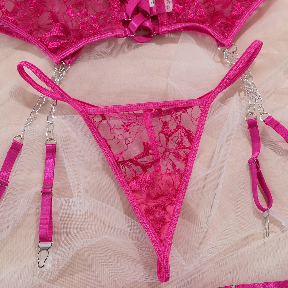 Hot Pink Lingerie Set Garter - Self Care Shop