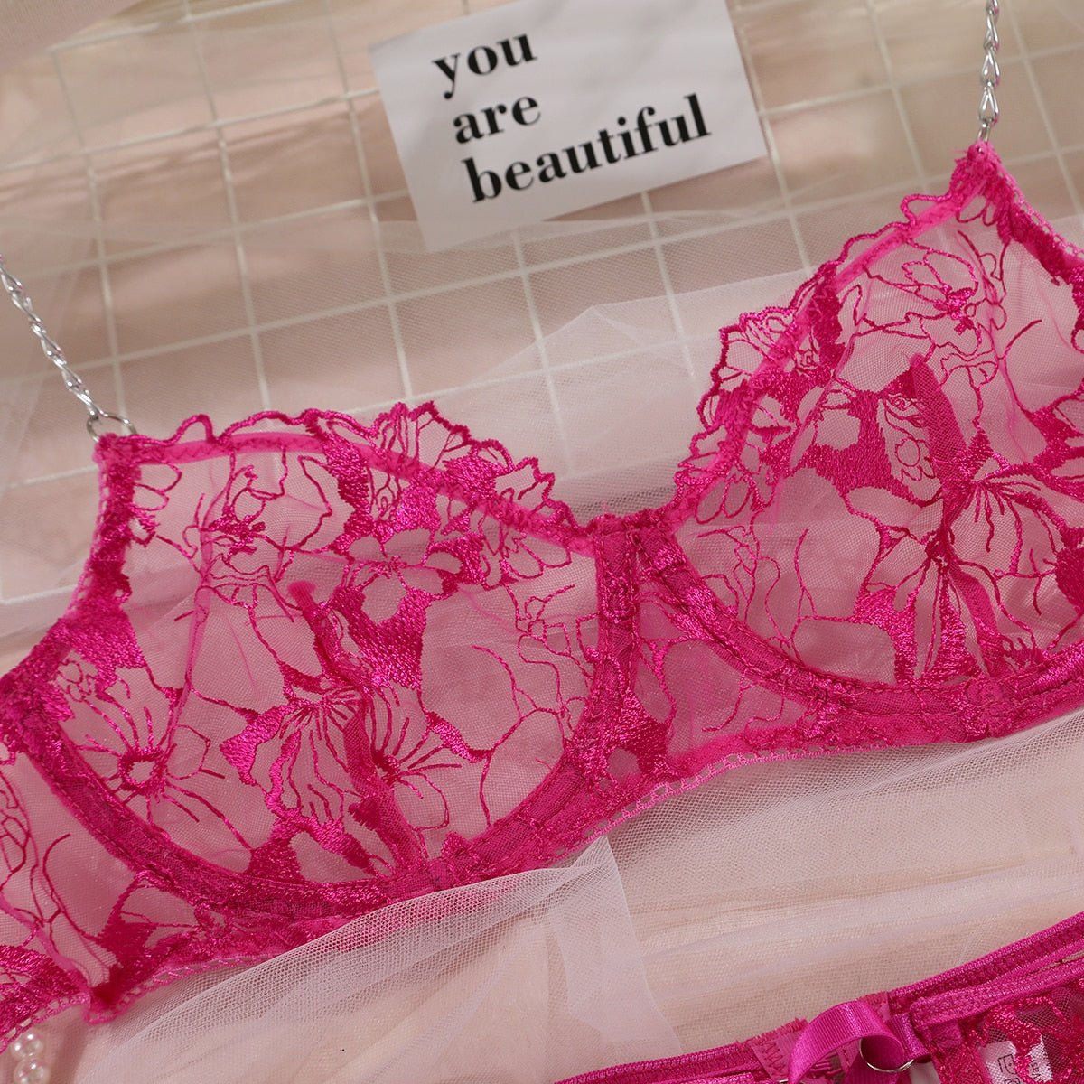 Hot Pink Lingerie Set Garter - Self Care Shop