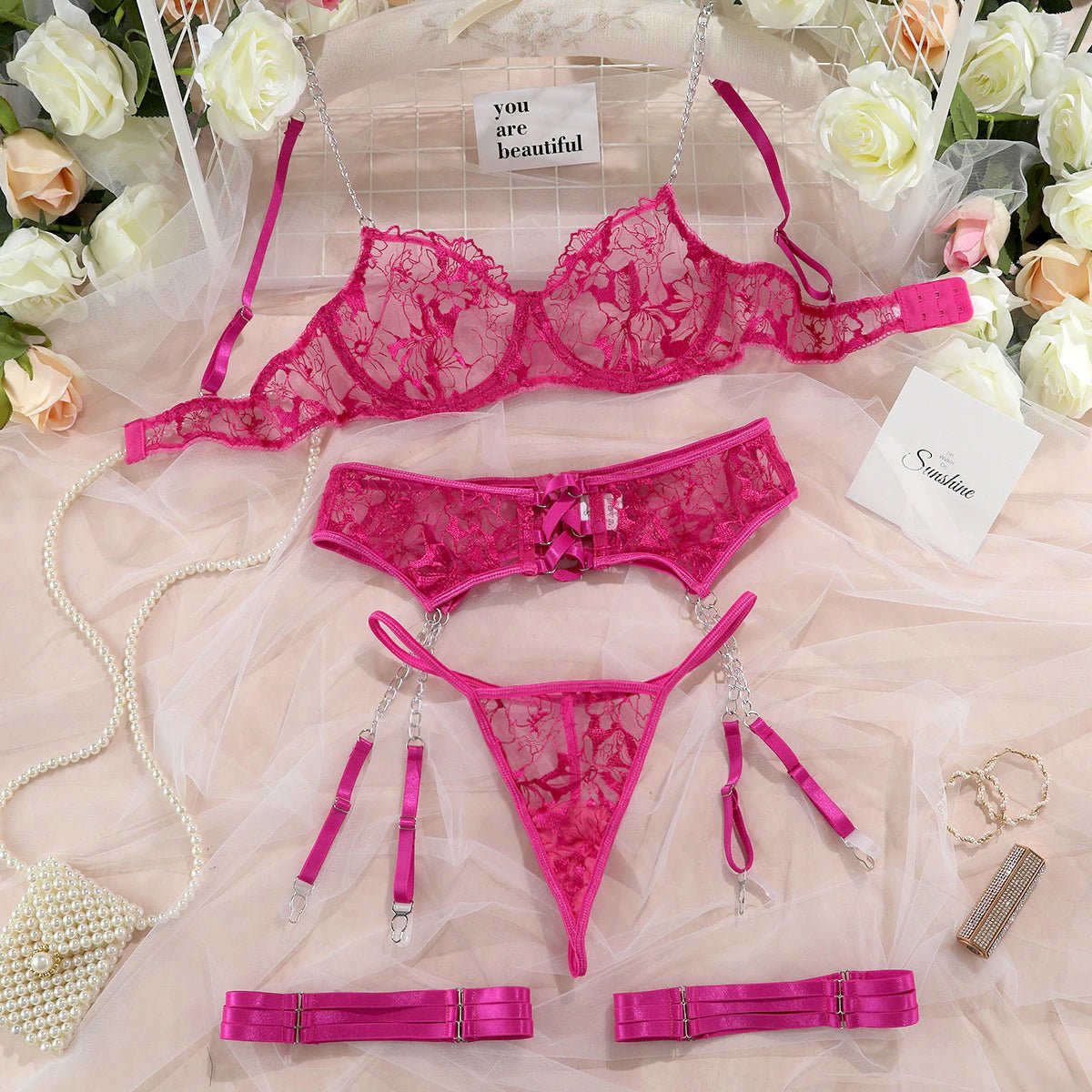 Hot Pink Lingerie Set Garter Self Care Shop Hot Pink Lingerie Set Garter Self Care Shop