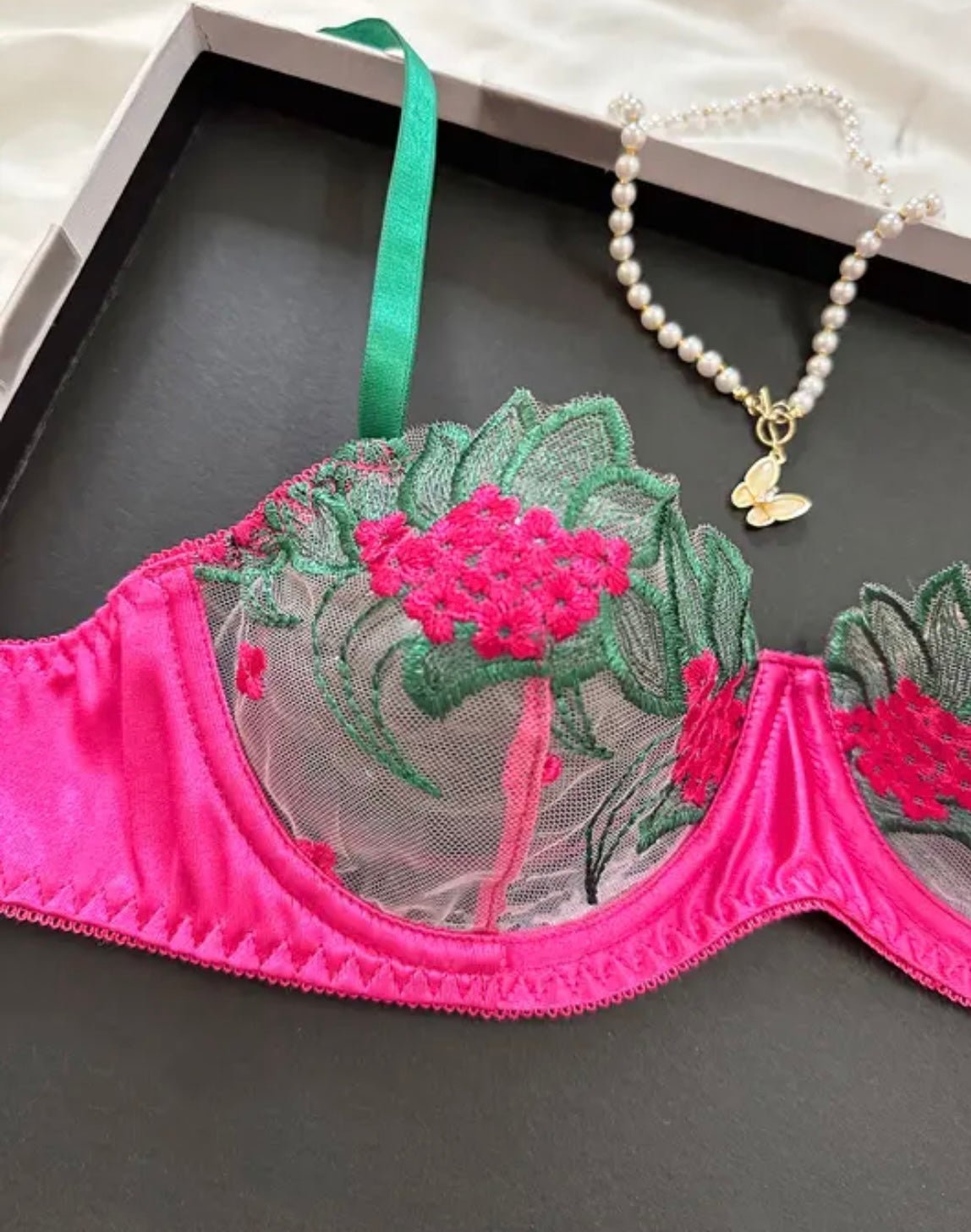 Hot Pink Lingerie Silk Embroidery - Self Care Shop