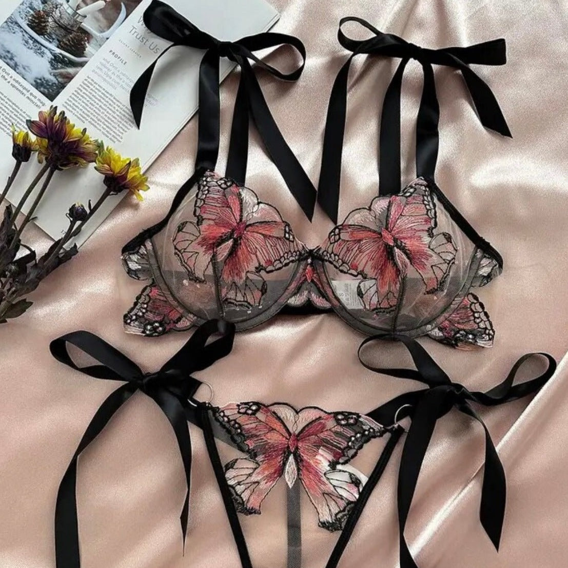 Lingerie Set Butterfly Embroidery - Self Care Shop