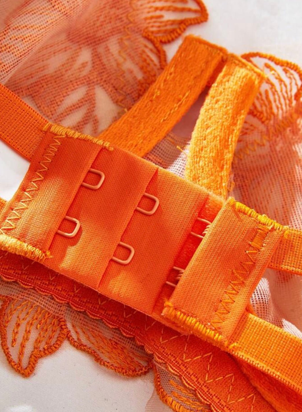 Orange Lingerie Set Embroidery Mesh Underwire - Self Care Shop