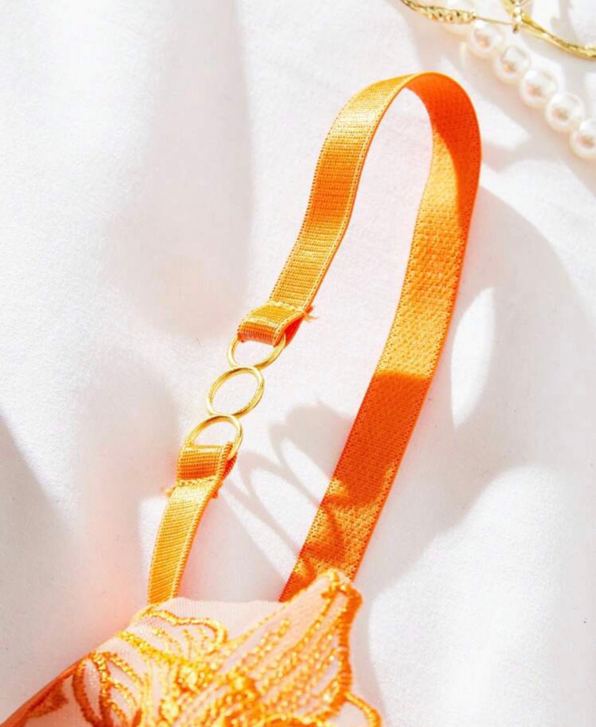 Orange Lingerie Set Embroidery Mesh Underwire - Self Care Shop