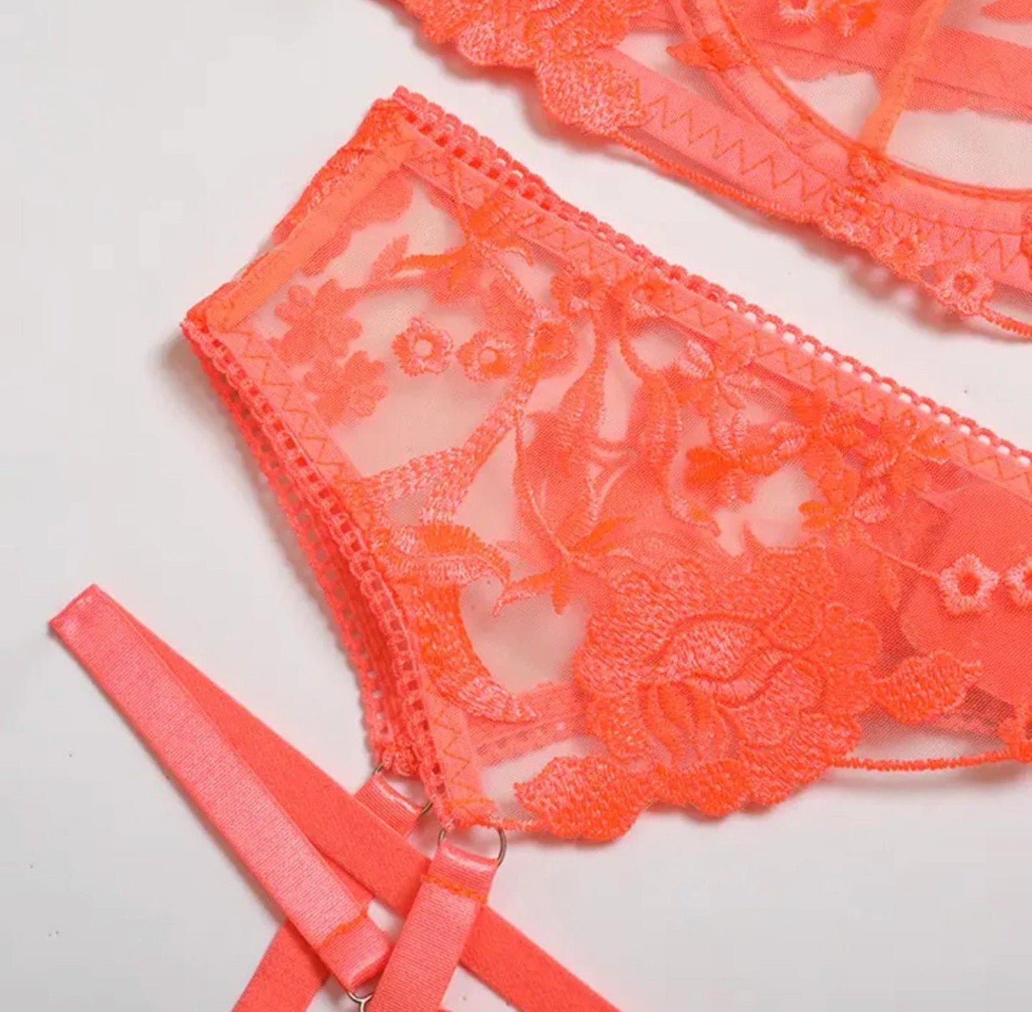 Orange Lingerie Set Garter Lace - Self Care Shop