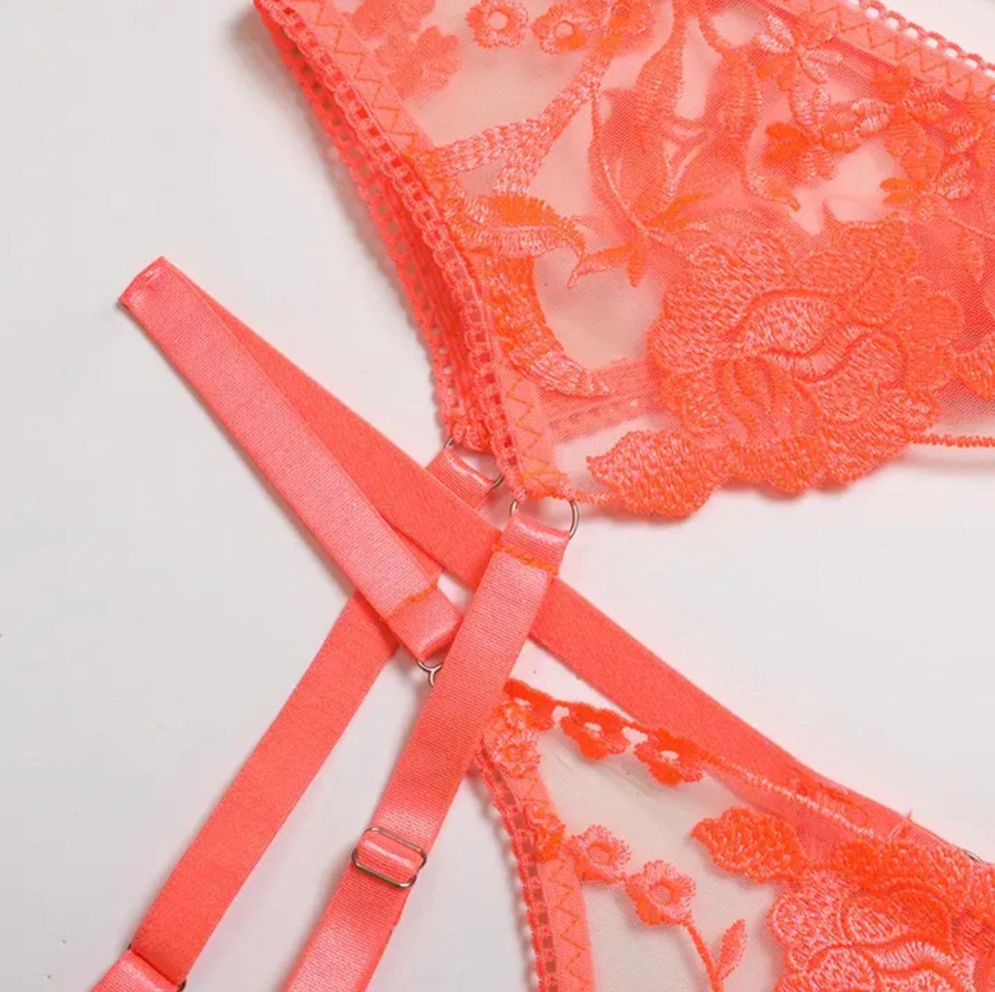 Orange Lingerie Set Garter Lace - Self Care Shop
