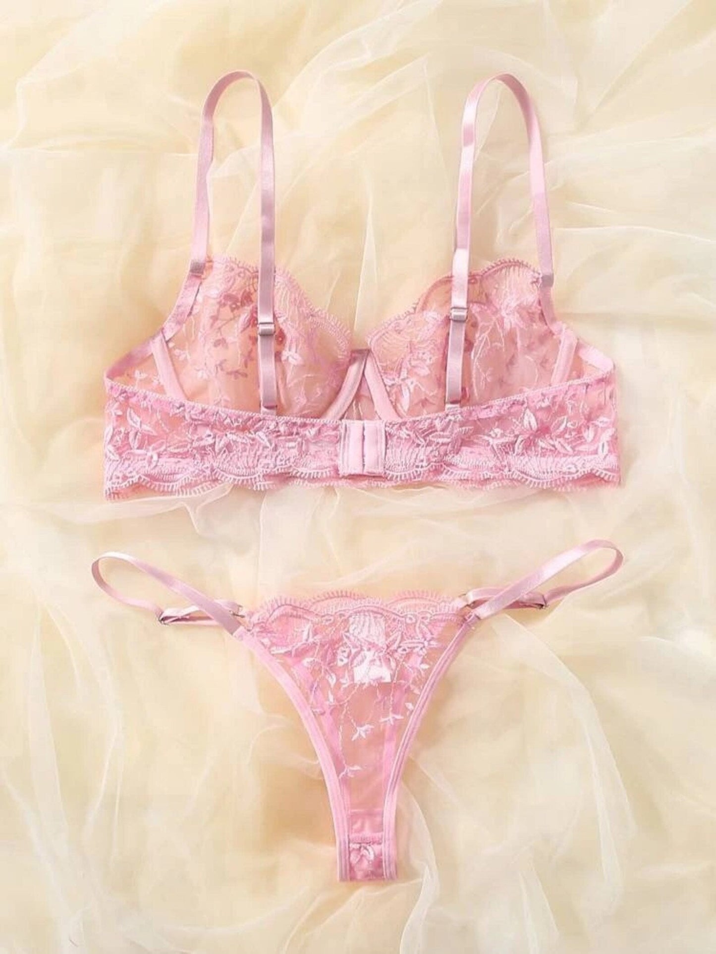 Pink Lingerie Set Embroidered - Self Care Shop