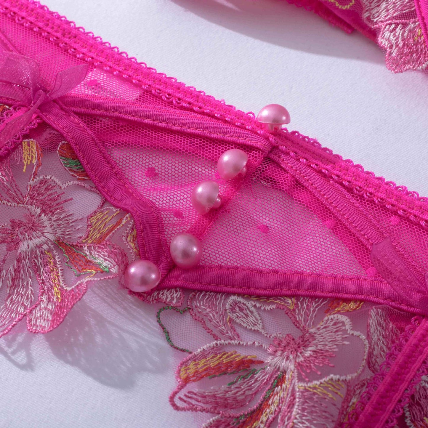 Pink Lingerie Set Floral Embroidery - Self Care Shop