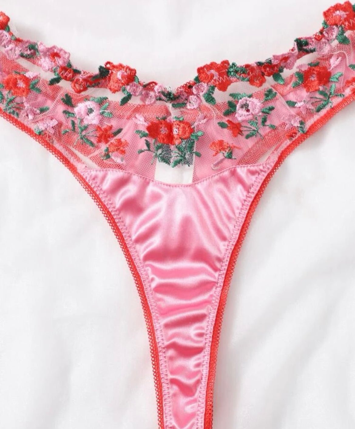 Pink Lingerie Set Floral Silk - Self Care Shop