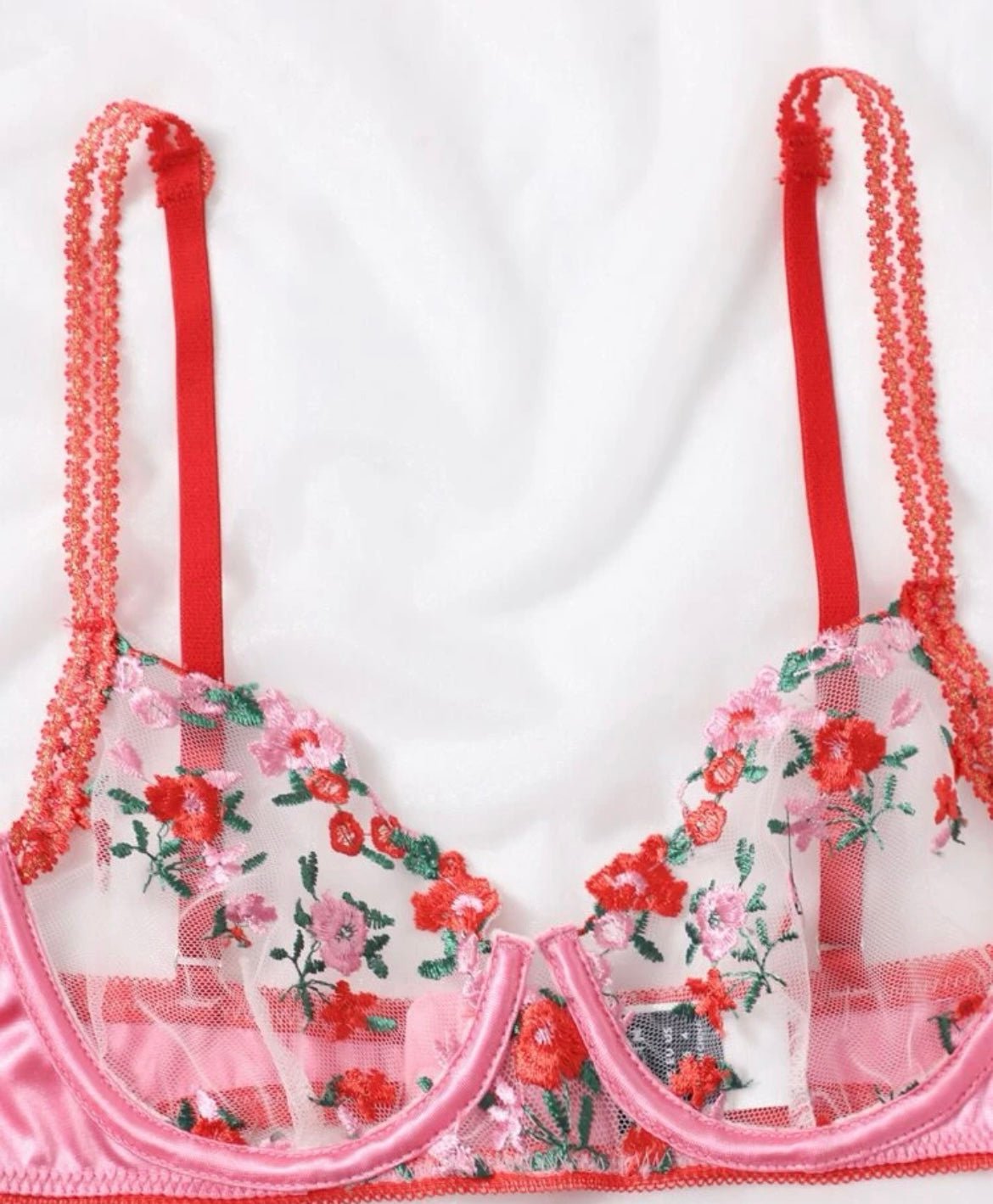 Pink Lingerie Set Floral Silk - Self Care Shop
