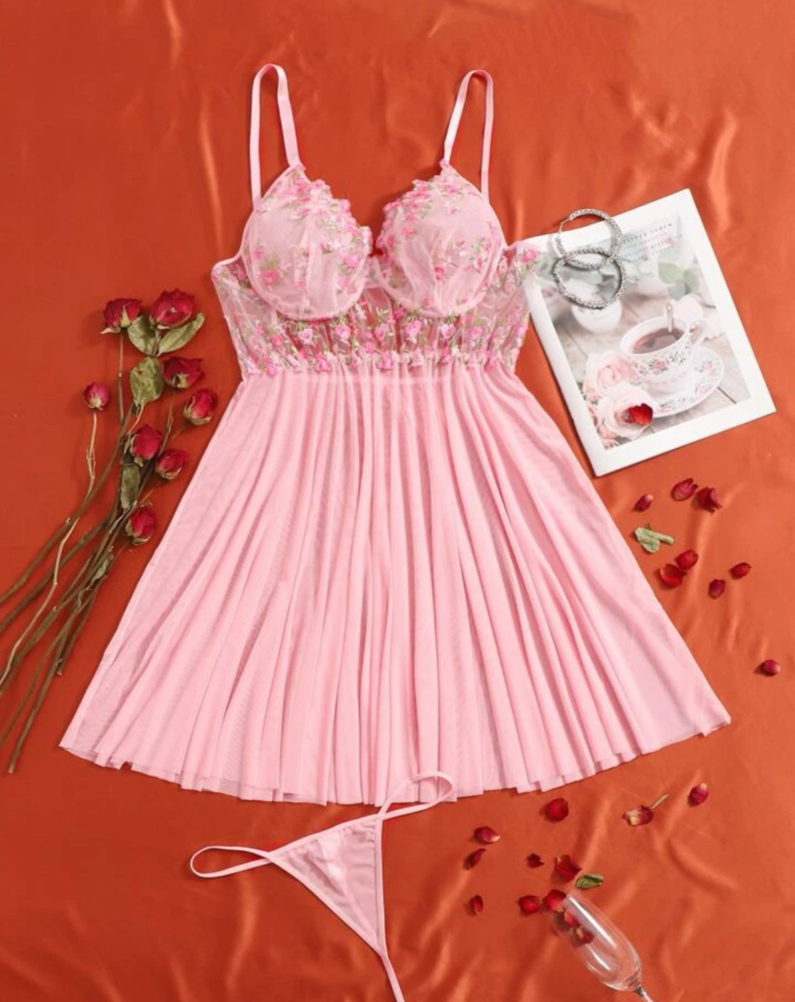 Plus Size Lingerie Pink Embroidered Set - Self Care Shop