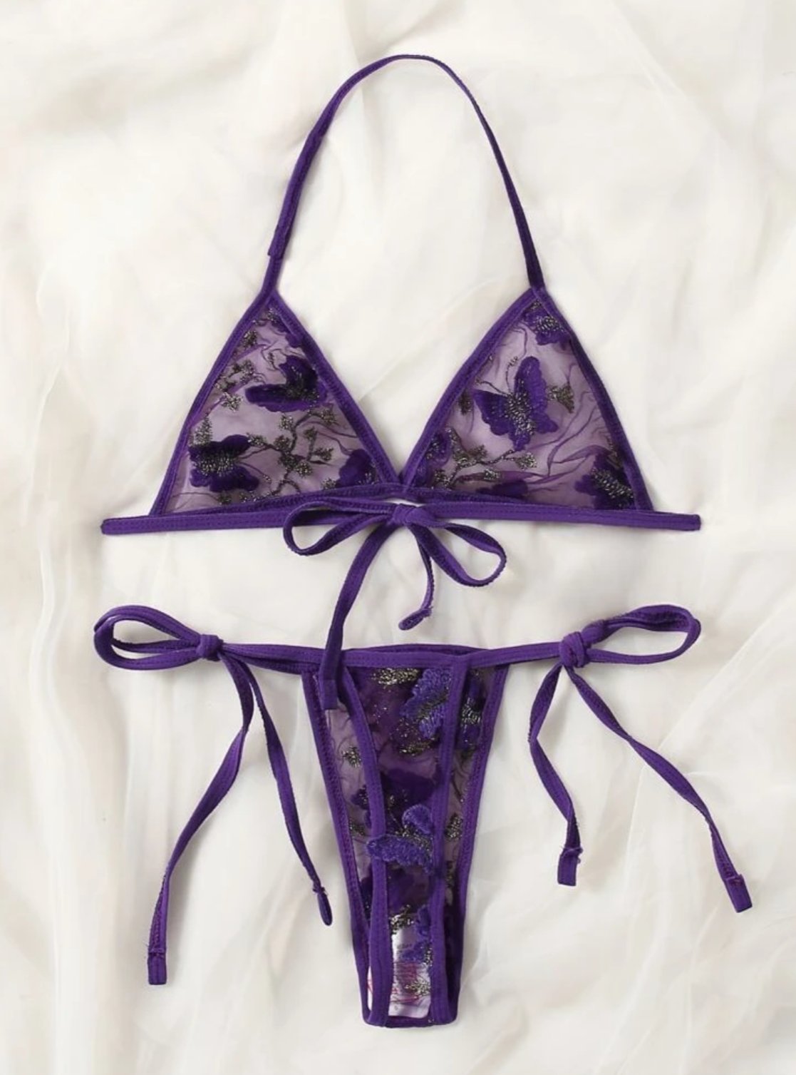 Purple Lingerie Set Butterfly Mesh - Self Care Shop