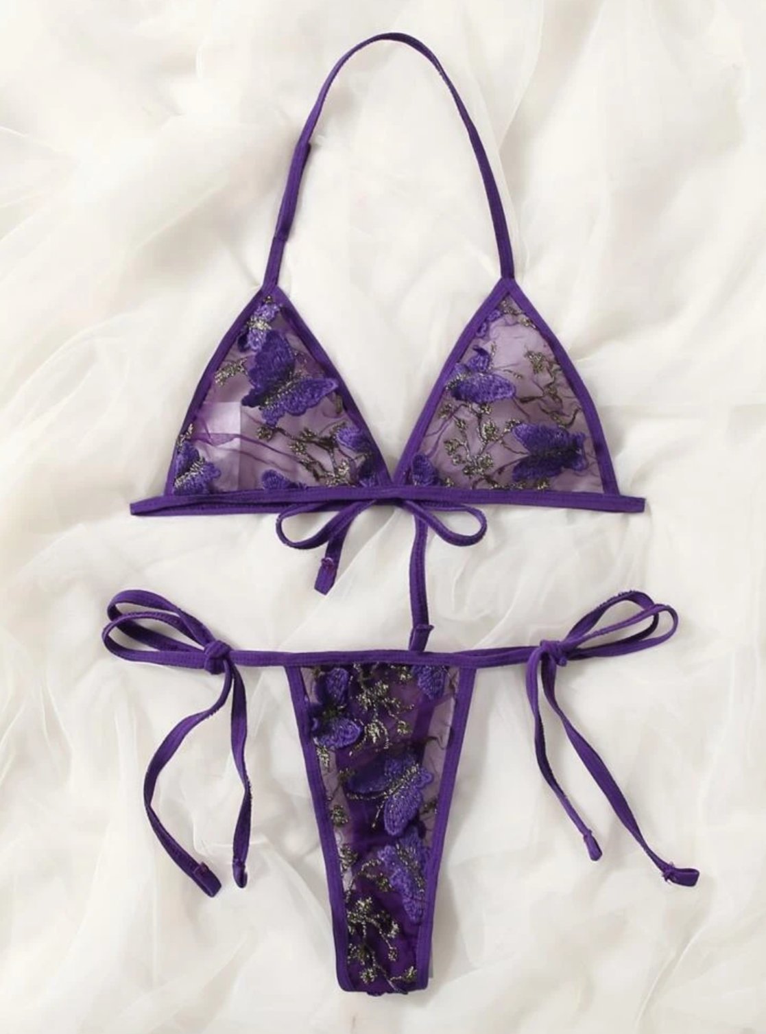 Purple Lingerie Set Butterfly Mesh - Self Care Shop