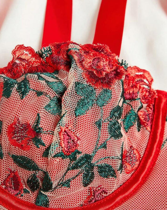 red lingerie embroidered