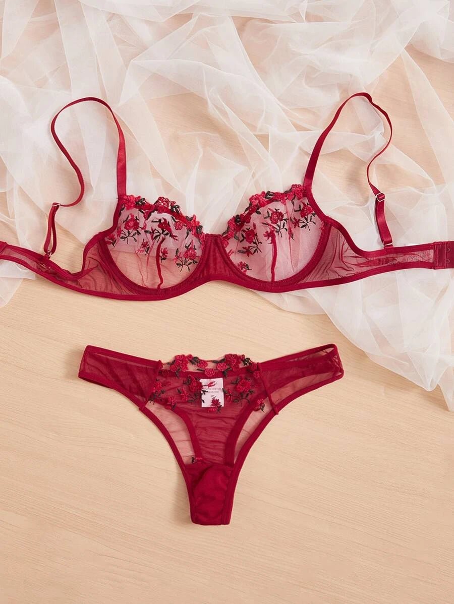 Red Floral Lingerie Set - Self Care Shop