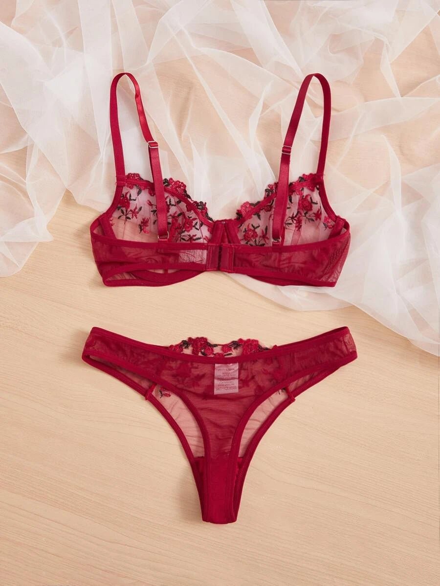 Red Floral Lingerie Set - Self Care Shop