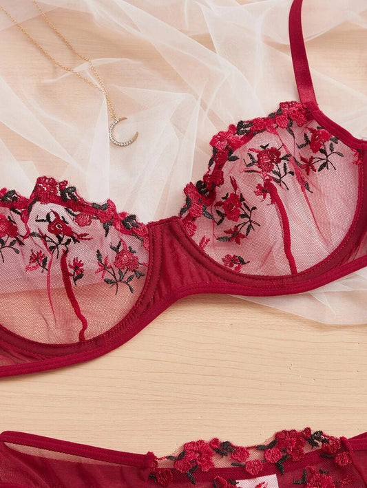 Red Floral Lingerie Set - Self Care Shop