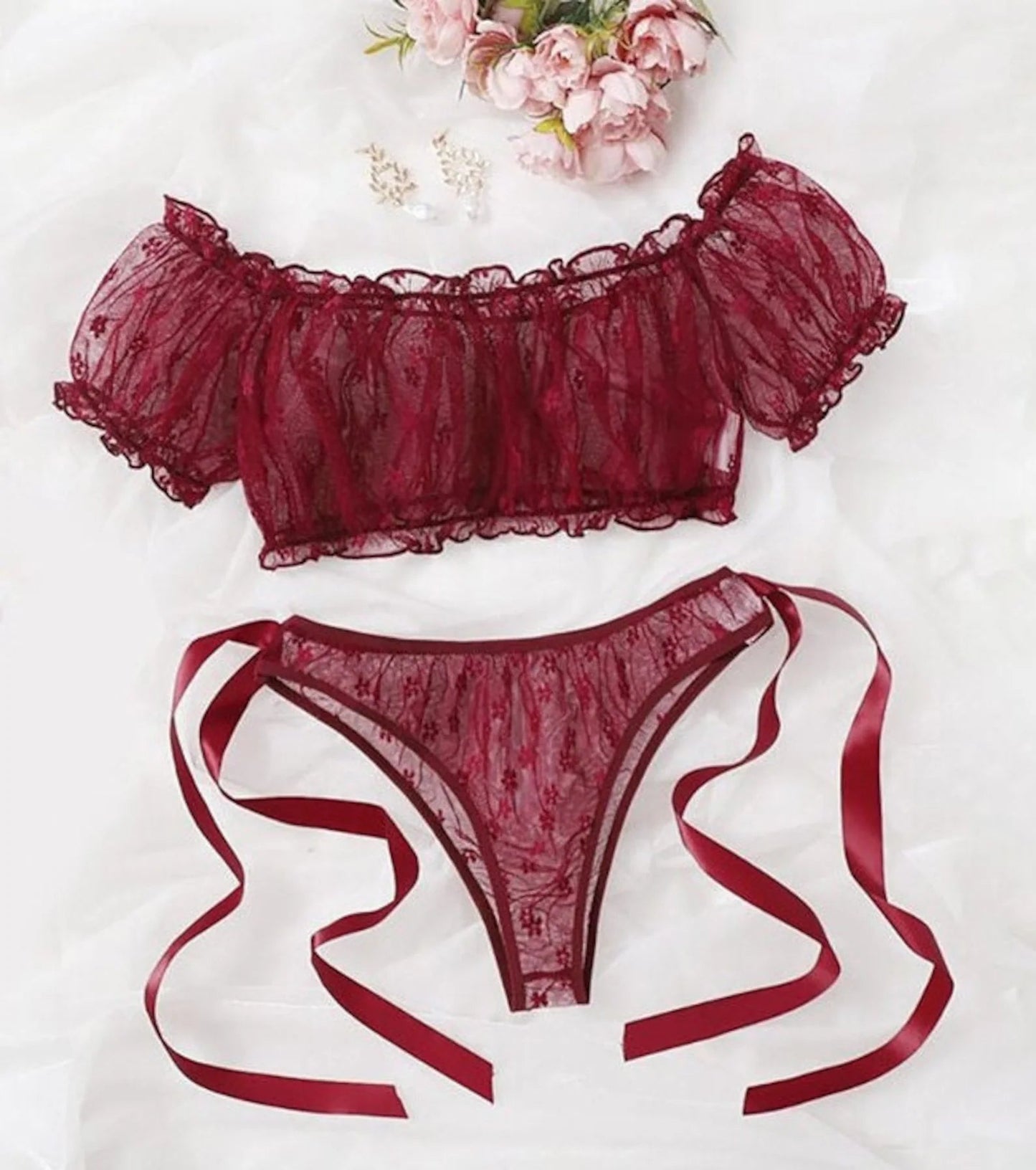 Red Lingerie Ruffle Bralette Set - Self Care Shop