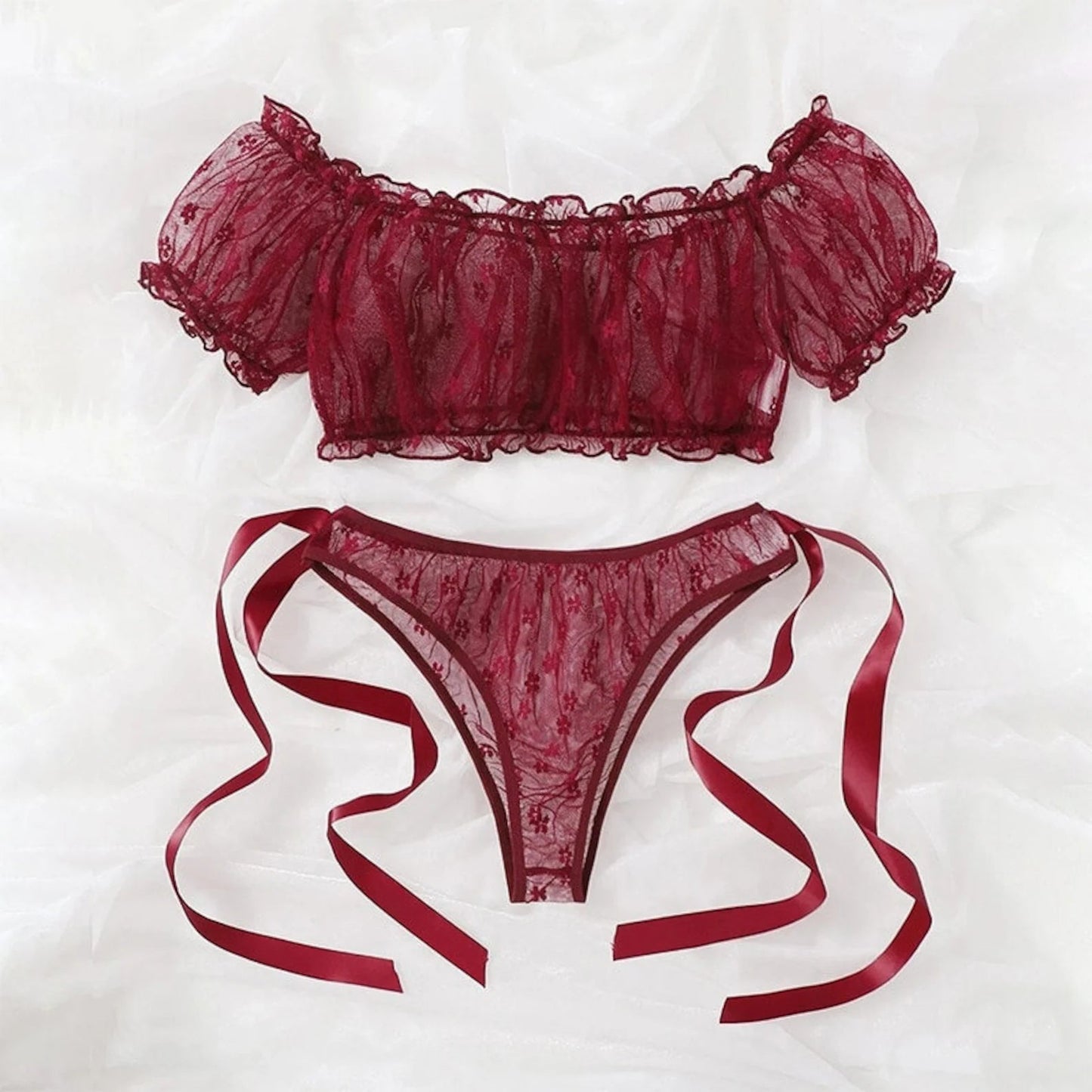 Red Lingerie Ruffle Bralette Set - Self Care Shop