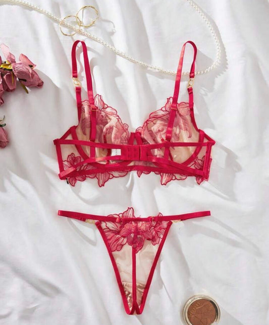 Red Lingerie Set Embroidered - Self Care Shop