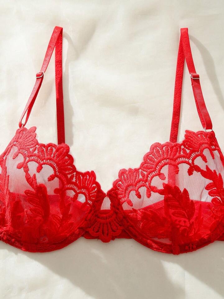 Red Lingerie Set Floral Lace - Self Care Shop