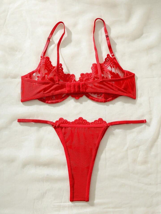 Red Lingerie Set Floral Lace - Self Care Shop