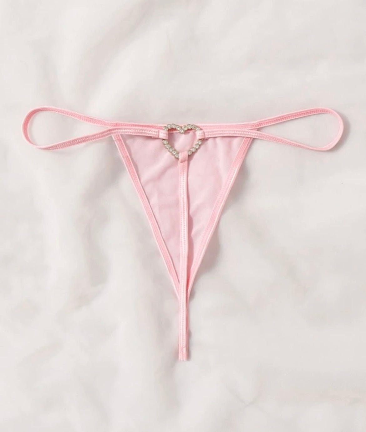Rhinestone Heart Thong Sheer - Self Care Shop