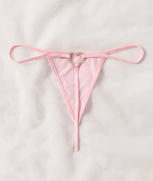 Rhinestone Heart Thong Sheer - Self Care Shop