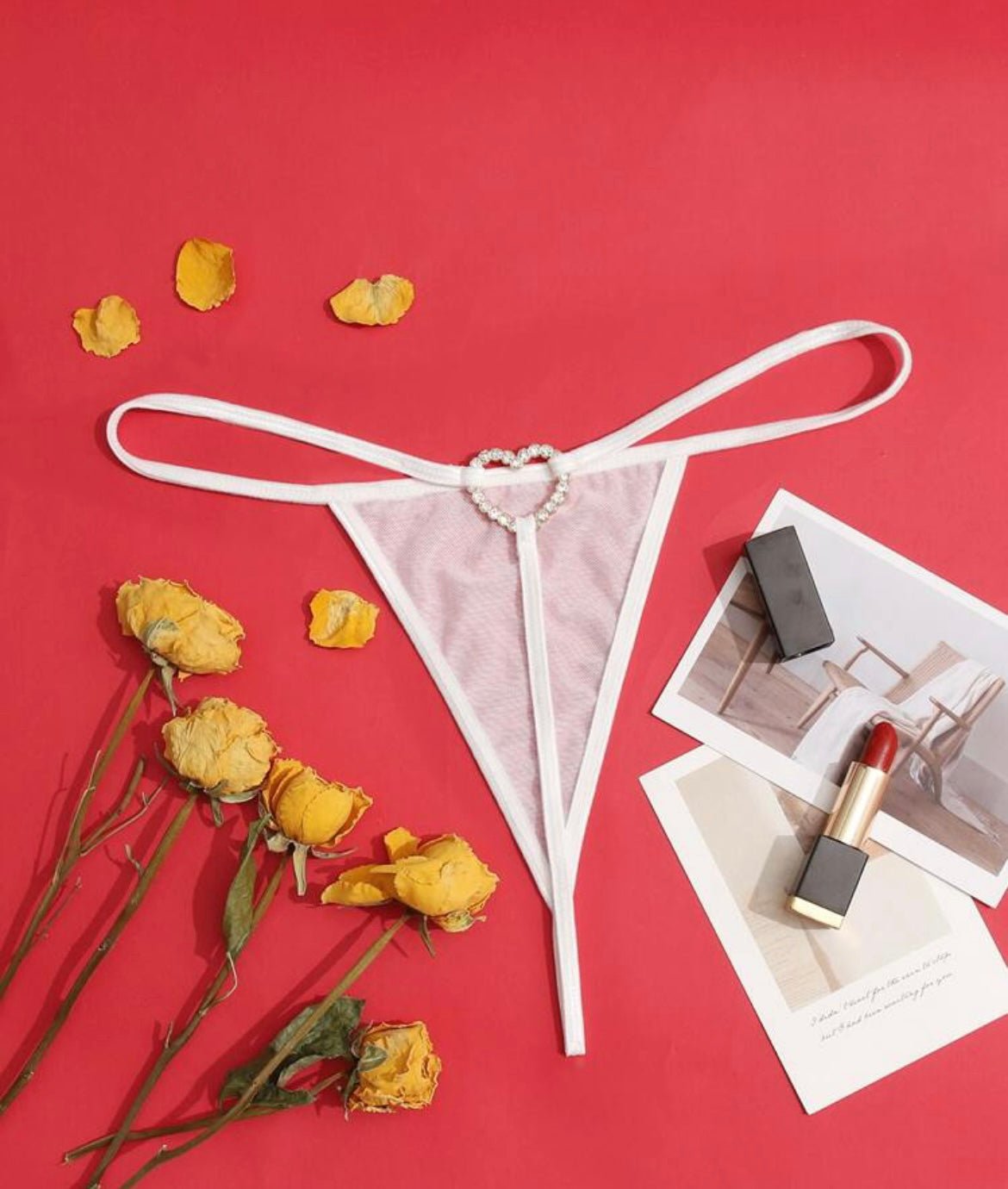 Rhinestone Heart Thong Sheer - Self Care Shop