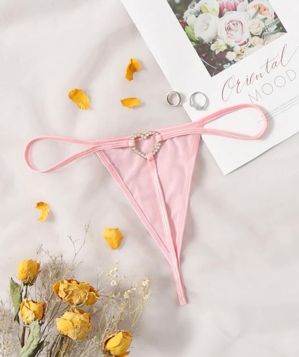 Rhinestone Heart Thong Sheer - Self Care Shop