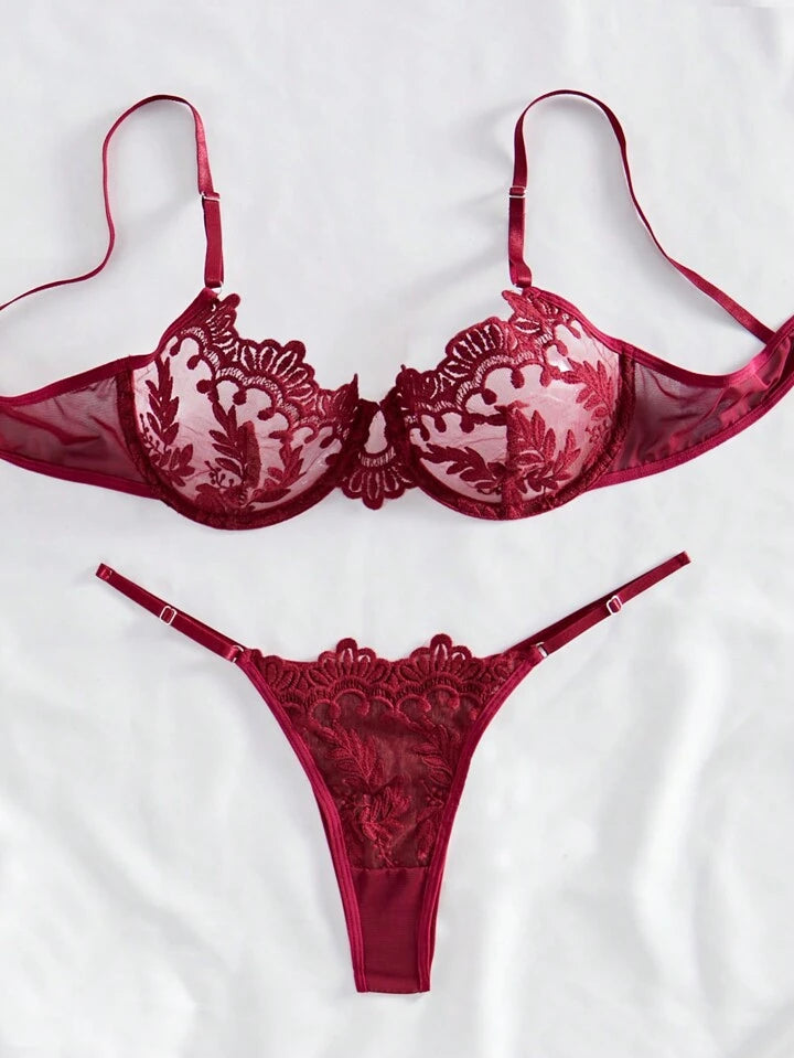 burgundy lingerie set sheer