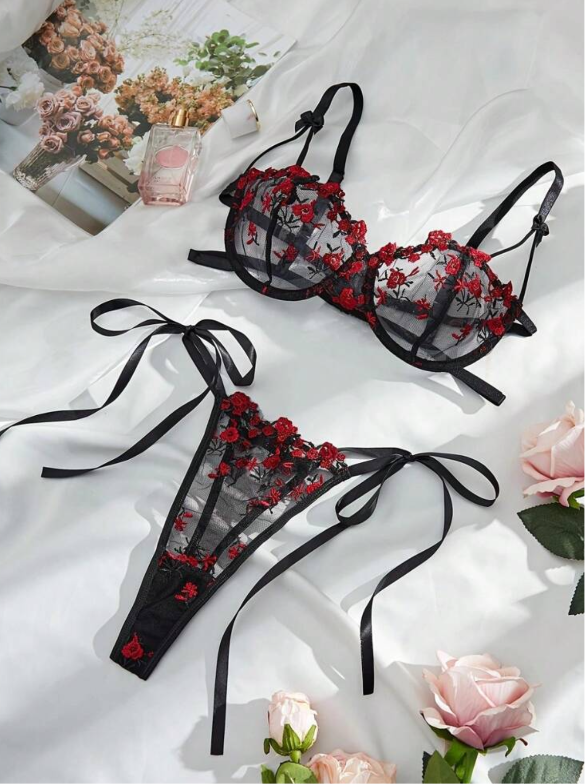 red and black lingerie set sheer