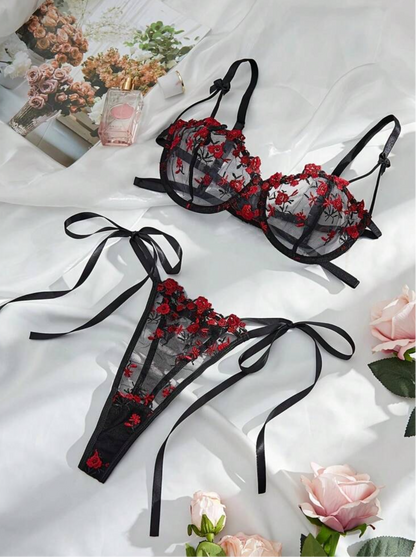 red and black lingerie set sheer