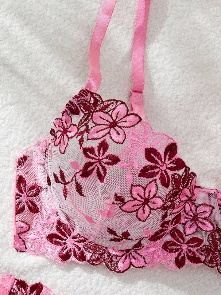 pink embroidered bralette