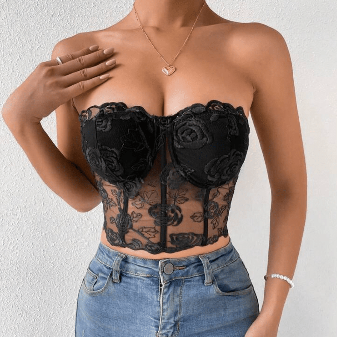 black lace corset top