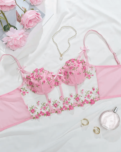pink lace bralette top embroidered