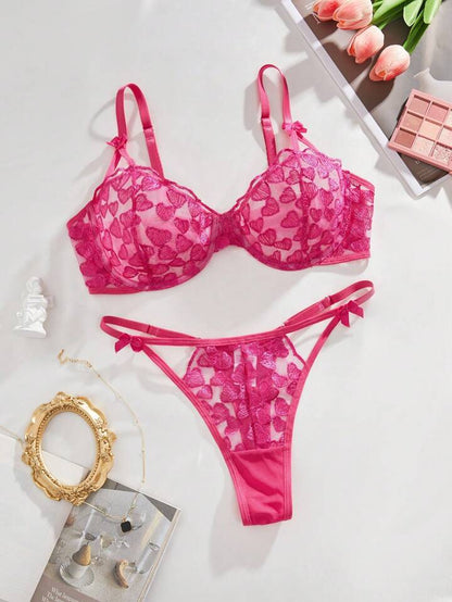 pink lingerie heart set